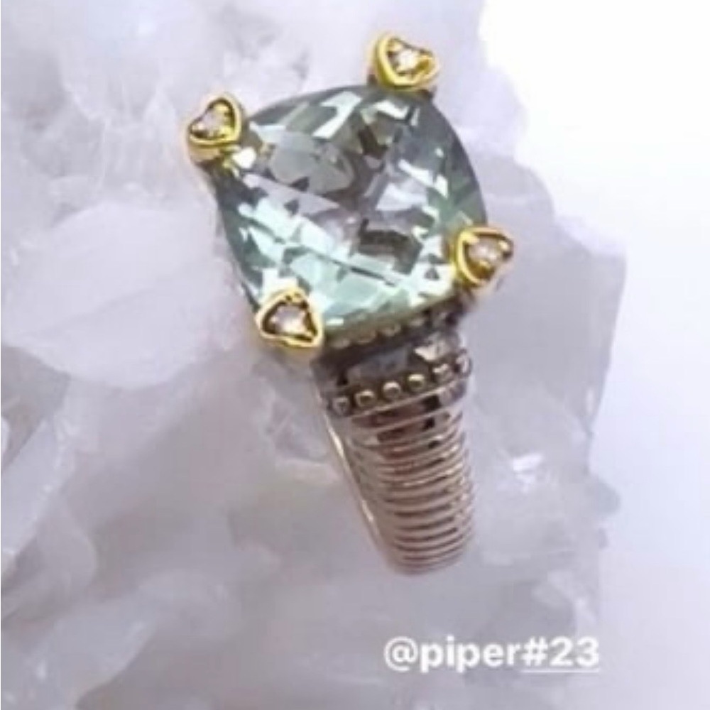 MCF Sterling Silver & 14K Gold 3-carat Green Amethyst Cocktail Ring